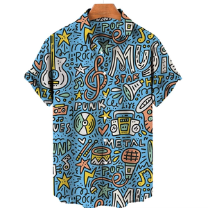 Camisa Hawaiana Casual de Manga Corta con Estampado Musical para Hombre, Talla Grande, Venta Directa, Playa, Verano - Product Image 4