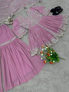 Indian & Pakistan Clothing Gharara Designs Punjabi Girl Sexy Beautiful Salwar Suit <b>Neck</b> Designs Sarara Woman Dress Wholesale - Product Image 2