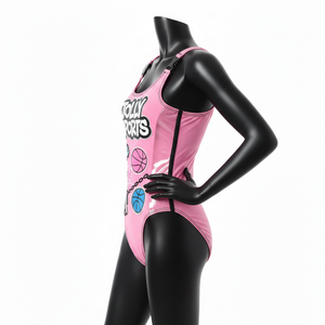 Ensemble de maillot de bain en polyester et élasthanne de haute qualité 225 GSM, rose, tissu extensible lisse, logo personnalisé, pour femme. - Product Image 5