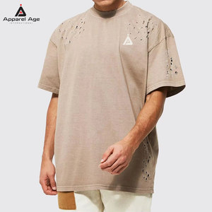 T-shirt homme coupe ample avec logo personnalisé, effet usé, meilleure qualité, manches courtes, best-seller. - Product Image 3