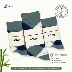 JZVINA Men's Bamboo Fiber Crew <b>Socks</b> Green Argyle Pattern Soft Breathable <b>Moisture</b> Wicking Eco Friendly Custom Logo Autumn Wear - Product Image 3