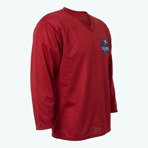 T-shirt unisexe rouge à col en V, manches trois quarts, en polyester anti-humidité, coupe classique pour adulte, couleur unie - Product Image 2