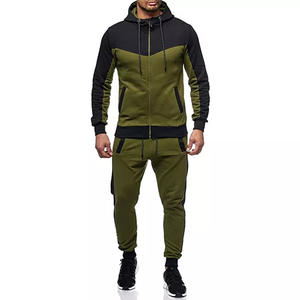 Men Sporty Tracksuit Set Color Blocking Hooded Zipper Full Sleeve Running Jogging Suit Zipper Coat and Pants - Product Image 5