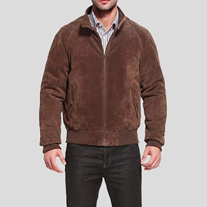 Chaqueta Bomber de Gamuza Marrón para Hombre, Cuello Alto, Cierre de Cremallera, Ropa Exterior Informal de Otoño, Corte Regular, Color Sólido, Material Grueso - Product Image 6