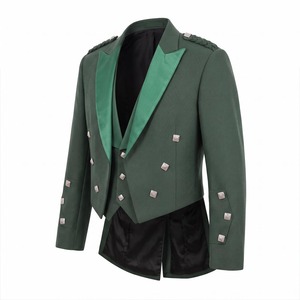 Veste Prince Charlie verte pour homme, tenue écossaise, vêtement de mariage formel, coupe classique, matière polyester - Product Image 1