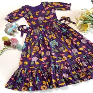 Nouvelle arrivée : Robe midi pour fille/nouveau-né en soie Tussar avec imprimé numérique, manches bouffantes et bordure à volants, prête à porter, à prix de gros - Product Image 1