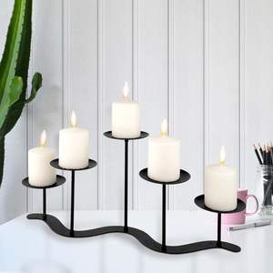 Chandelier noir à 3 bras pour bougies pilier, idéal pour Noël, mariages, spas et tables de dîner - Product Image 1