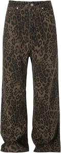 Pantalones Vaqueros Anchos Personalizados con Estampado de Leopardo, Transpirables, Ligeros, de Cintura Media, Corte Holgado, Estilo Casual Urbano para Hombre, Color Marrón con Patrón - Product Image 6