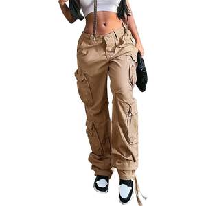 2025 Women's High Rise <b>Y2K</b> <b>Streetwear</b> Cargo Pants XL Straight-Leg Baggy Boyfriend Style with Breathable Pocket - Product Image 1
