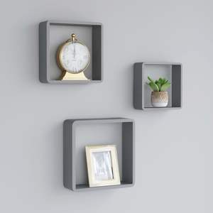 Juego de 3 Estantes de Pared Cúbicos de MDF Gris Pequeños, Diseño Atractivo para Exhibición en el Hogar o la Oficina - Product Image 1