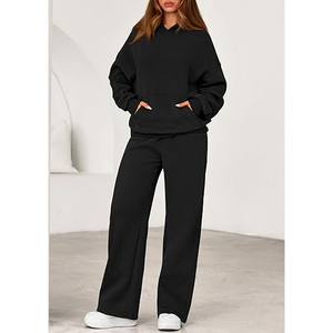 Men Premium Solid Fleece Breathable <b>Sweating</b> Sweatshirt Set Hooded <b>Top</b> Matching Sweatpants Oversized Loose Fit Drawstring - Product Image 5