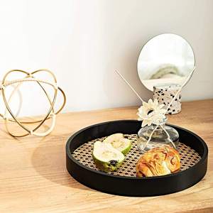 Bandeja Redonda Rústica con Diseño de Malla, Marco de Madera Negra, Bandeja Decorativa para Otomanas, para Alimentos, Bebidas, Maquillaje y Almacenamiento - Product Image 3