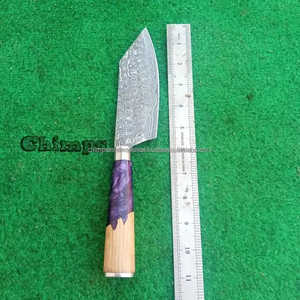Couteau de Chef Petit Hachoir en Acier Damas Écologique avec Manche en Résine Violette et Bois d'Olivier – Vente Flash - Product Image 3