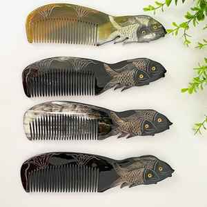 Peigne artisanal en corne de buffle naturelle, personnalisé, de haute qualité, véritable outil de coiffure en corne, motif animal sculpté, décoration capillaire - Product Image 5