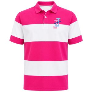 เสื้อโปโลสีชมพูร้อนลายทางสีขาว แขนสั้น แต่งสีบล็อก พร้อมปักโลโก้ JJ สำหรับผู้ชาย ชุดทีมกอล์ฟ ชุดลำลองสำหรับทีม - Product Image 1