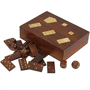 Jeu de dominos et de dés sculptés à la main avec support pour cartes à jouer, jeu de société familial en bois pour la maison, les fêtes, les voyages, un cadeau - Product Image 1