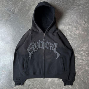 <b>Skeleton</b> Graphic <b>Full</b> Zip Hoodie Heavyweight Cotton Oversized Streetwear Hoodie Custom Printed Gothic Hoodie OEM Manufacturer - Product Image 2