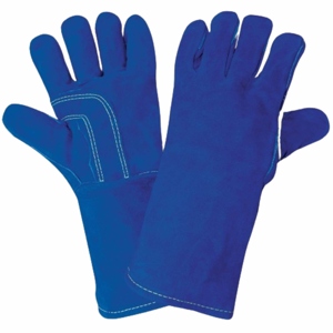 Gants de soudage en cuir de vachette bleu premium avec doublure en polaire, résistance à la chaleur et aux coupures, résistance à l'abrasion - Product Image 1
