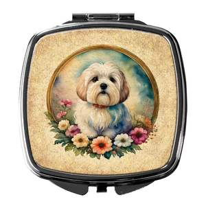 Coton De Tulear Flowers <b>Compact</b> Folding Handheld Makeup <b>Mirror</b> Portable Travel Decorative <b>Mirror</b> for Women and Girls Gift - Product Image 1