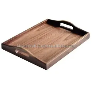 Plateau en bois polyvalent unique de taille personnalisée avec poignée en métal Plateau de service en bambou et résine pour la cuisine à domicile en forme de rectangle - Product Image 5