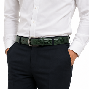 Cinturón Transpirable de Cuero Vacuno con Grabado de Cocodrilo para Hombre, con Hebilla de Acero Negro Brillante, Formal y Casual, 35 mm - Product Image 5