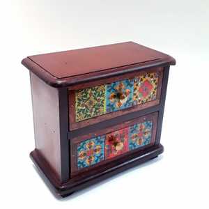 Standing Multifunction <b>Storage</b> <b>Box</b> with 2 <b>Drawers</b> and 4 Layers Hand Painted Colorful Design - Product Image 6