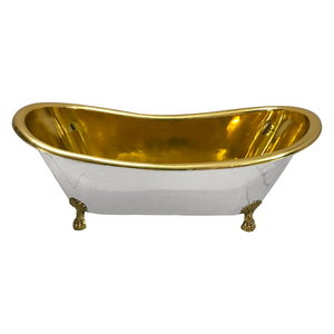 Bañera de latón de lujo hecha a mano con patas de gato, interior pulido, exterior blanco mate, bañera independiente de diseño - Product Image 2