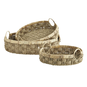 <b>Wicker</b> Serving Tray with Net Cover, Woven Seagrass Food Tray, Eco-friendly Bamboo Food Cover for Picnic & Outdoor Dining - Product Image 4