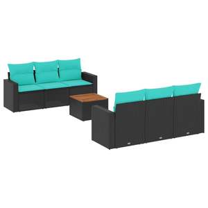 Ensemble de canapés de patio en polyrotin noir 7 pièces avec coussins, mobilier d'extérieur élégant - Product Image 2