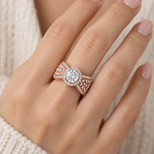 Bague Halo Fan Pavé 1,5 carats en Or Jaune 14K de Luxe avec Diamant de Laboratoire Certifié IGI, Bijoux Personnalisés OEM en Rhodium - Product Image 3
