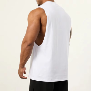 <b>Men</b> Plus Size <b>Black</b> Sleeveless Tank Top O-Neck Casual Knitted Solid Color Custom Logo Front Print Polyester - Product Image 5