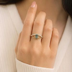 Natural <b>Green</b> Moss Agate Pear <b>Ring</b> Nature Inspired Engagement <b>Ring</b> Handmade 925 Sterling Silver 18K Gold Filled Wedding <b>Ring</b> - Product Image 4