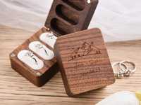 Boîte à alliances en bois de noyer noir à trois compartiments, gravure personnalisée du logo, emballage de luxe, boîtes à alliances en bois pour mariage, par U
