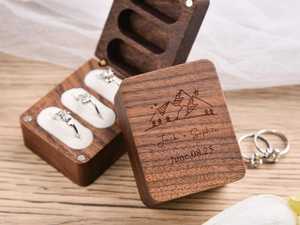 Indian Artist Three Slots Black Walnut Wood Wedding Ring Box Custom Engrave Logo Luxury Packaging Wedding Wooden Ring Boxes By U - Product Image 3