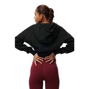 Hoodies crop top d'hiver 100% Coton Polaire pour Femme, Coupe ajustée, Style Streetwear, avec fermeture éclair et cordon de serrage, Confortables, Vente en gros personnalisée - Product Image 3