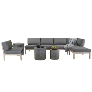 Outdoor <b>Wooden</b> <b>Frame</b> <b>Sofa</b> Woven Backrest Gray Fabric Cushion with Round Side Table OEM Custom Design - Product Image 2