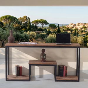 Premium Eco-Friendly Modern Solid Wood <b>Side</b> <b>Table</b> Heavy Duty Metal Frame Long <b>Table</b> Wholesale Factory Price Interior Design - Product Image 6