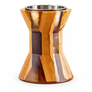 Brûleur d'encens artisanal en résine et bois avec insert en acier inoxydable, brûleur d'arômes décoratif moderne, fabricant en gros - Product Image 1