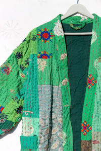 Bata Kimono de Algodón Bordado Kantha para Mujer, Tallas Grandes, Estilo Patchwork, para Verano, Otoño, Playa, Invierno y Primavera - Product Image 2