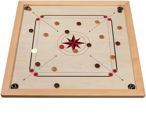 Jeu de Carrom en Bois, Forme Carrée, Table de Jeu Portable avec Disques Rouges, Jaunes et Noirs, Jeu de Dextérité pour 2 Joueurs - Product Image 3