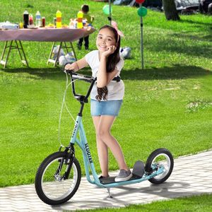 Monopattino per ragazzi con manubrio regolabile, doppi freni, ruote gonfiabili in PU, monopattino leggero blu per attività all'aperto per età 5+ - Product Image 2