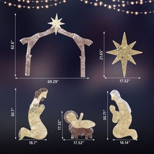 Presepe da Giardino con Tetto Marrone e 190 LED, Decorazione Natalizia con Gesù, Luci di Natale da 6 Piedi - Product Image 3