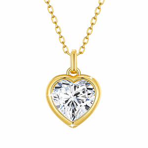 Collier pendentif en moissanite en forme de cœur serti de pierres, plaqué or jaune 14 carats, bijoux pour femmes à porter tous les jours - Product Image 2