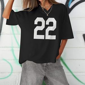 Camiseta Oversize Personalizada para Mujer, Estilo Urbano, Cuello en V, Estampado de Números, Verano, Casual, Holgada, Manga Corta, Jersey de Poliéster - Product Image 4