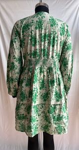 Vestido Mini de Verano para Mujer, Estampado de Algodón y Lino, Cuello en V, Manga Larga, Corte Ajustado y Evase, Informal, para la Noche y Uso Diario Cómodo - Product Image 3