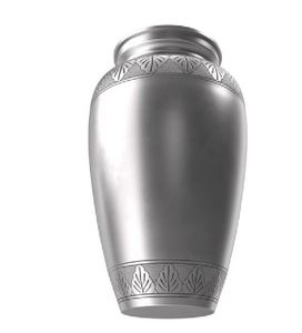 Silver Aluminum Modern Customized Cremation Urn Keepsake <b>Vase</b> with Leaf Pattern Decorative <b>Memorial</b> Jar for Adult Ashes - Product Image 3