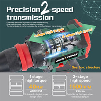 Perceuse à percussion sans fil à moteur brushless 5.0 Ah avec mandrin sans clé, qualité professionnelle OEM, construction métallique interchangeable et variable