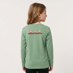 T-shirt à manches longues respirant pour filles, imprimé véhicules de travail, col rond, décontracté, vert, 100% coton jersey 160 g/m² - Product Image 2
