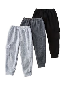 Boys' 3pcs Casual Solid Regular Drawstring Pocket Knitted Plus Size Eco-Friendly Windproof Cargo Pants Outing Long Trousers - Product Image 2