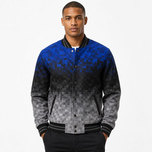 Chaqueta Letterman Moderna Informal en Degradado Azul y Negro, Tejido Ligero, Cuello Acanalado, Cómoda - Product Image 1